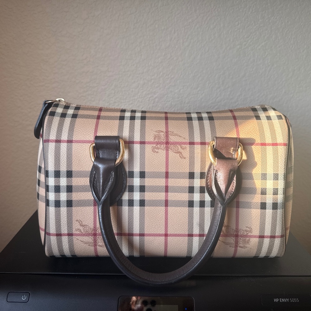 Authentic Burberry Vintage Medium Haymarket Bowling Bag